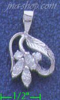 Sterling Silver CZ Leaves Charm Pendant - Click Image to Close