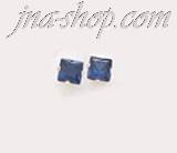 Sterling Silver 3mm Princess Cut Blue CZ Stud Earrings - Click Image to Close