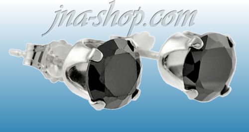 Sterling Silver 6mm Round Black CZ Stud Earrings - Click Image to Close