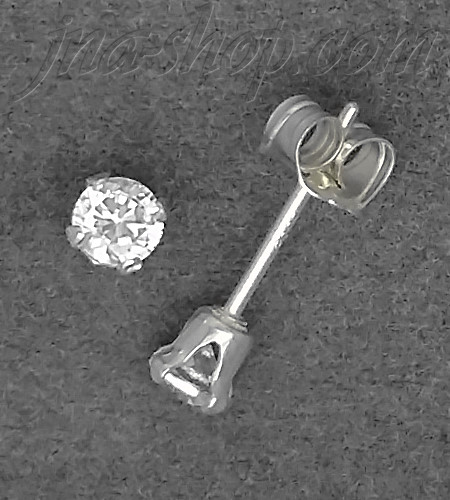 Sterling Silver 3mm Round White CZ Stud Earrings - Click Image to Close
