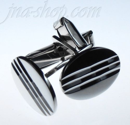 Sterling Silver Oval Cufflinks w/3 Diamond-cut Lines - Click Image to Close