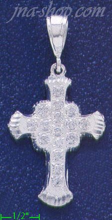 Sterling Silver CZ Dia-Cut Cross Charm Pendant - Click Image to Close