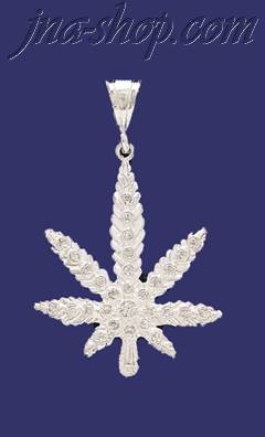 Sterling Silver CZ Dia-cut Pot Marijuana Charm Pendant - Click Image to Close