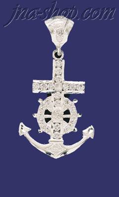 Sterling Silver Big CZ DC Anchor Cross Crucifix Charm Pendant - Click Image to Close