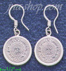 Sterling Silver Aztec Sun Calendar Earrings 19mm - Click Image to Close