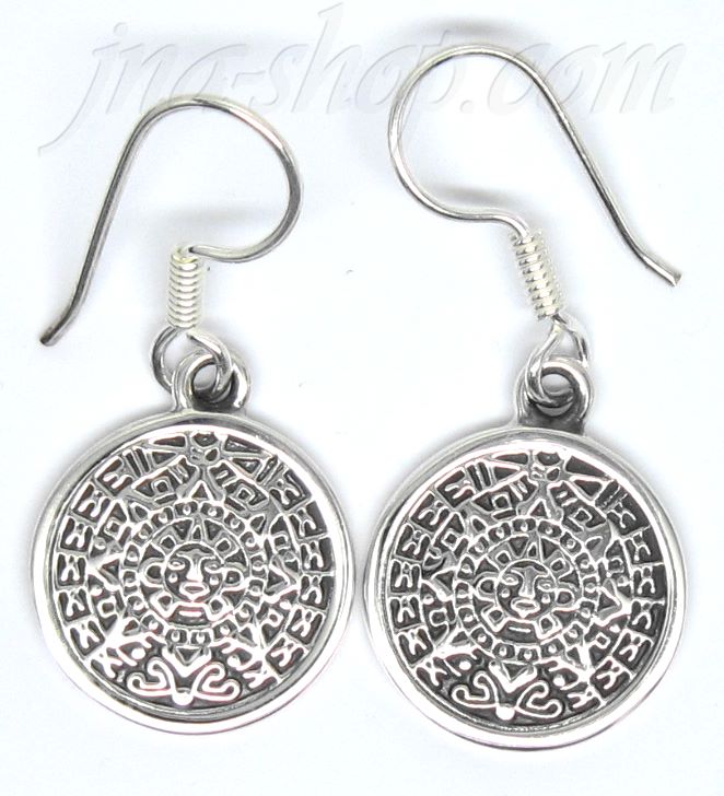 Sterling Silver Aztec Sun Calendar Earrings 17mm - Click Image to Close
