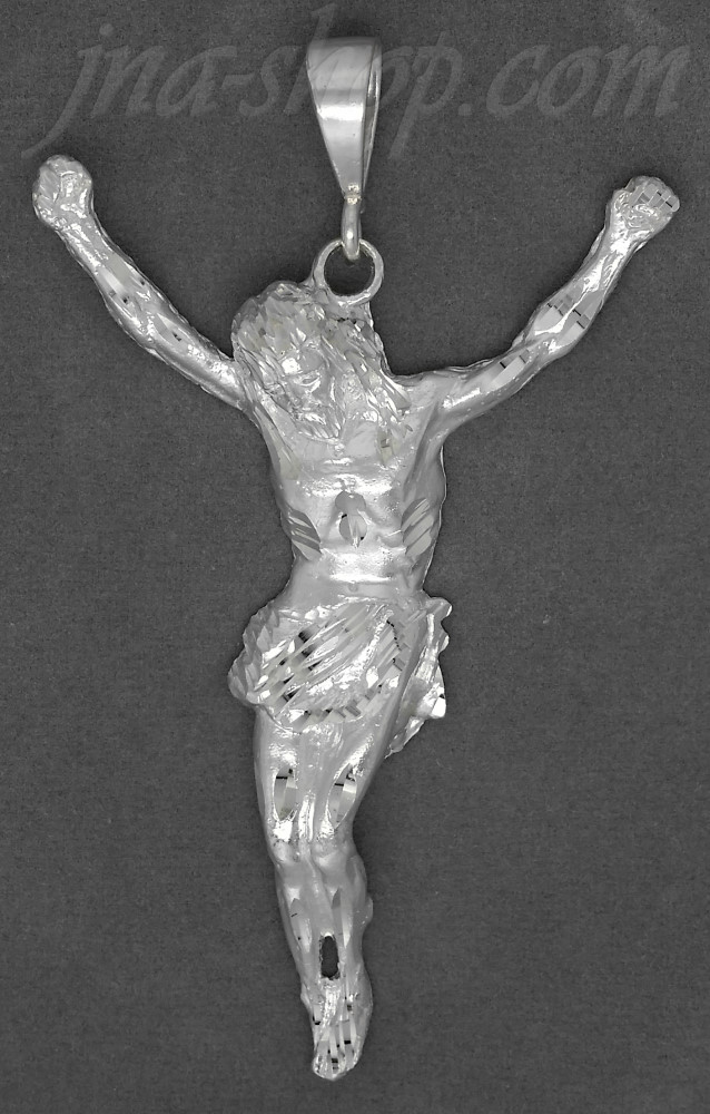 Sterling Silver Diamond-Cut Large Jesus Christ Crucifix Pendant - Click Image to Close