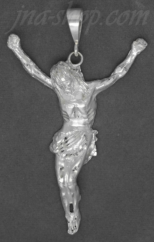 Sterling Silver Diamond-Cut Large Jesus Christ Crucifix Pendant - Click Image to Close