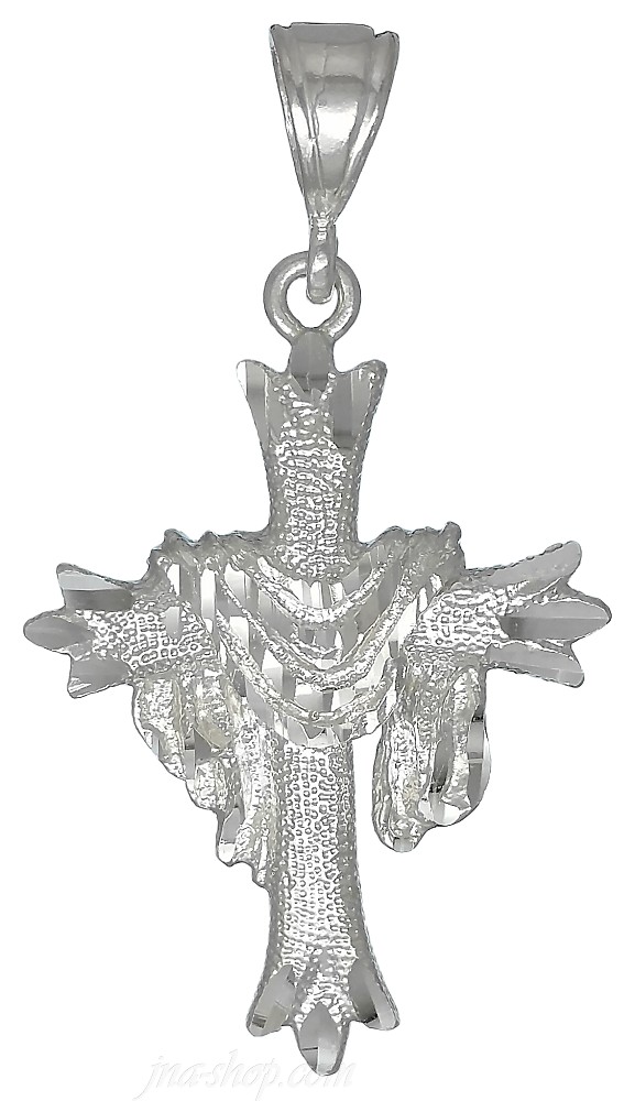 Sterling Silver Diamond-Cut Cross w/Shroud Charm Pendant - Click Image to Close