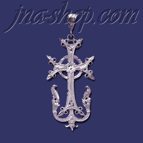 Sterling Silver DC Big Cross w/Birds Charm Pendant - Click Image to Close