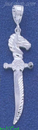 Sterling Silver DC Sword w/Horse Head Handle Charm Pendant - Click Image to Close