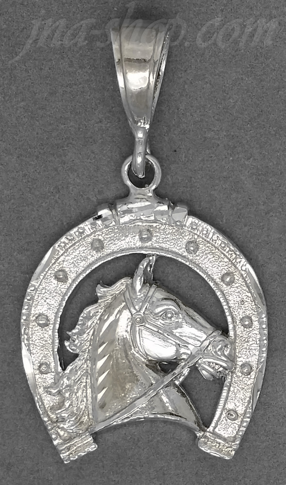 Sterling Silver DC Horse Head Horseshoe Charm Pendant - Click Image to Close