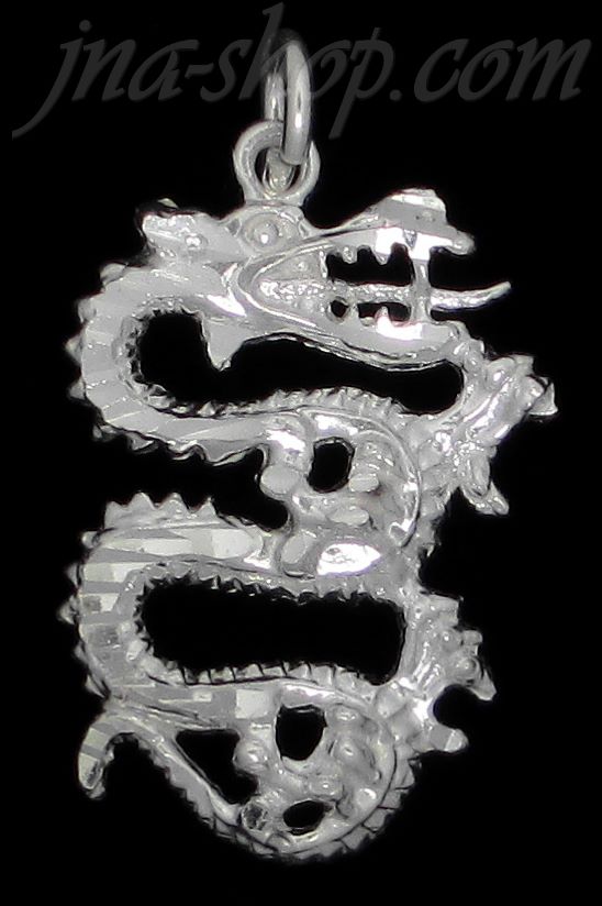 Sterling Silver Diamond-Cut Dragon Charm Pendant - Click Image to Close