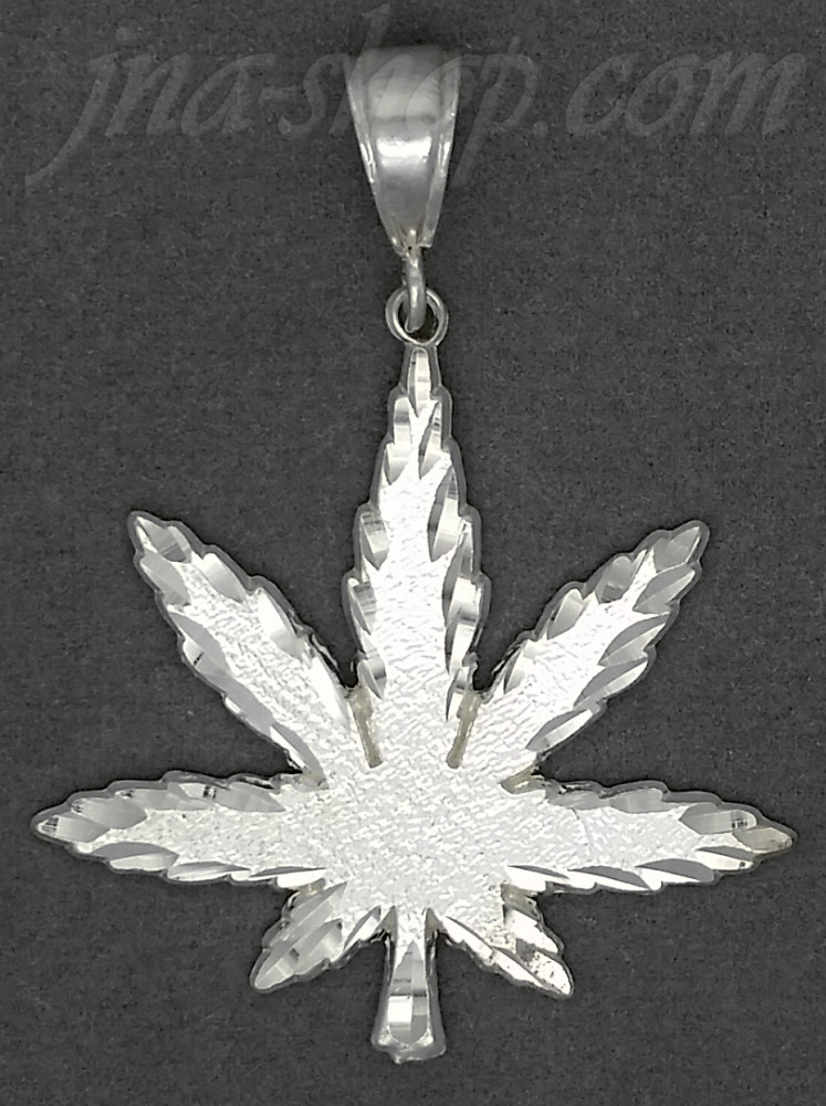 Sterling Silver Diamond-cut Marijuana Pot Cannabis Leaf Charm Pendant - Click Image to Close