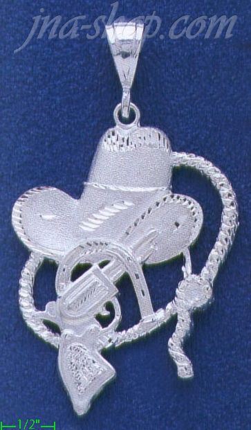 Sterling Silver DC Big Cowboy Hat Lasso Revolver & Horseshoe Cha - Click Image to Close