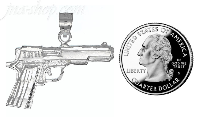 Sterling Silver Diamond-Cut Pistol Handgun Charm Pendant - Click Image to Close
