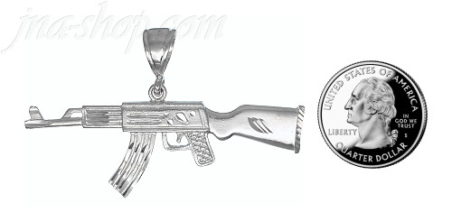 Sterling Silver Diamond-Cut AK-47 Assault Rifle Charm Pendant - Click Image to Close