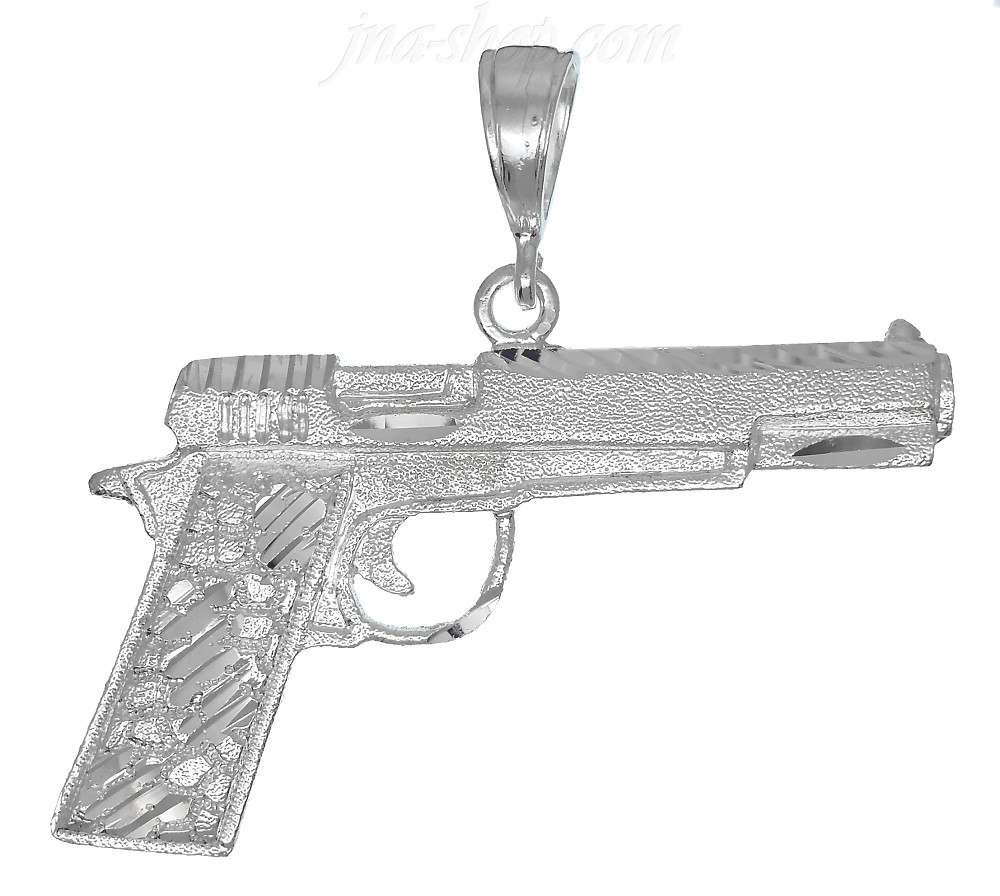 Sterling Silver DC Big Pistol Handgun Charm Pendant - Click Image to Close