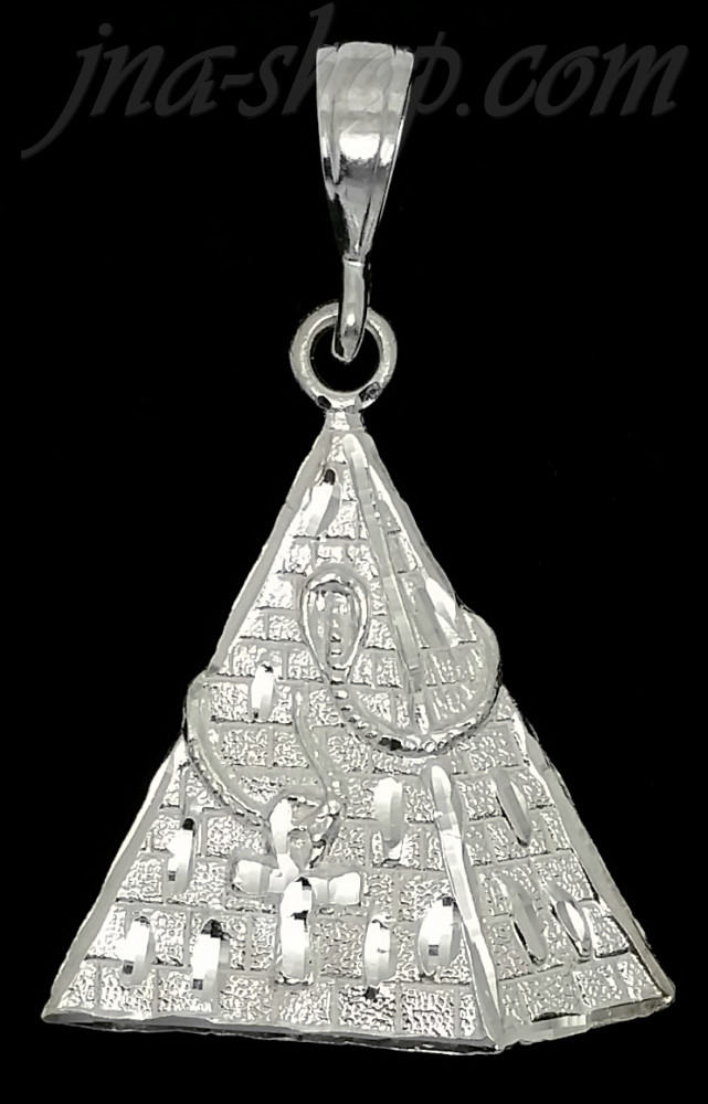 Sterling Silver Diamond-Cut Egyptian Pyramid w/Cobra & Ankh Charm Pendant - Click Image to Close
