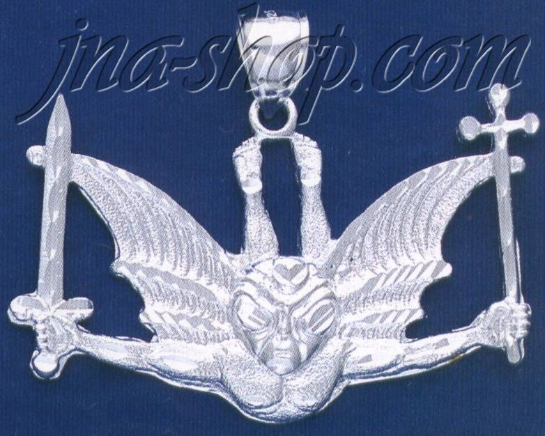 Sterling Silver DC Gargoyle Flying Winged Man w/Sword & Cross Ch - Click Image to Close