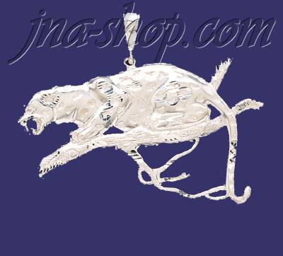Sterling Silver DC Big Leopard on Tree Branch Charm Pendant - Click Image to Close