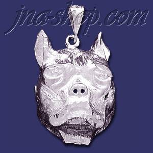 Sterling Silver DC Big Pitbull Dog Head Charm Pendant - Click Image to Close