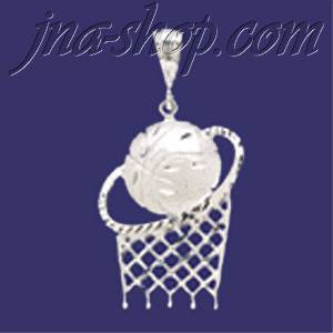 Sterling Silver DC Big Basketball & Net Charm Pendant - Click Image to Close