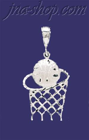 Sterling Silver DC Big Basketball & Net Charm Pendant - Click Image to Close