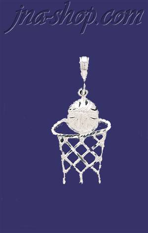 Sterling Silver DC Basketball & Net Charm Pendant - Click Image to Close