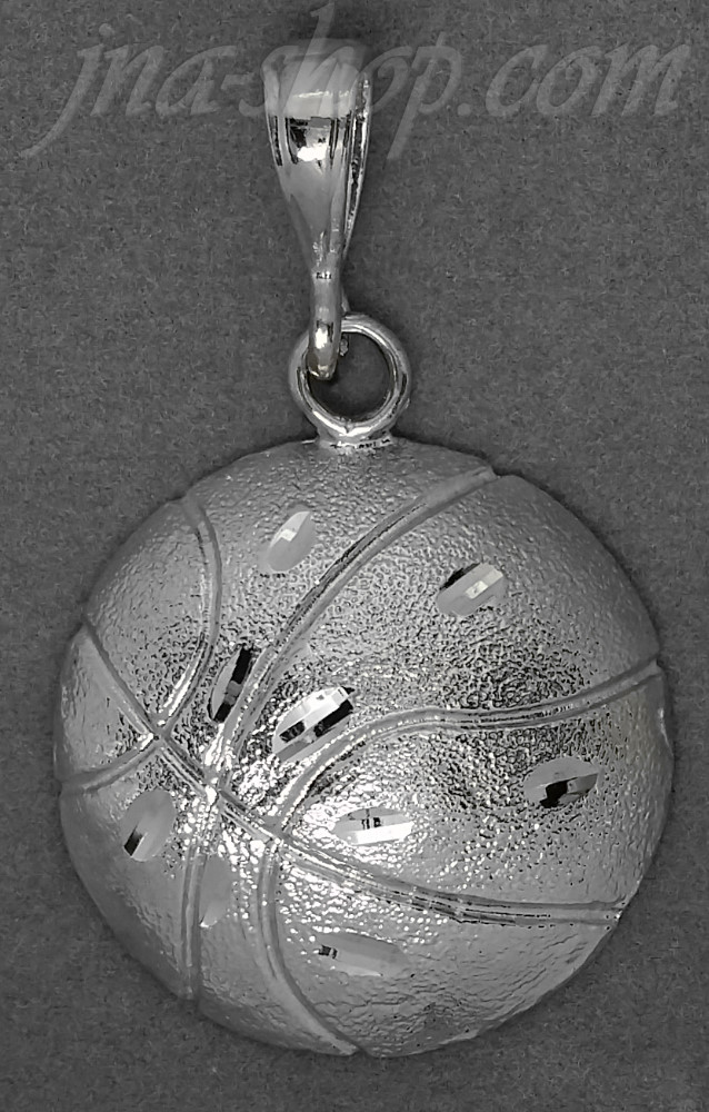 Sterling Silver Diamond-cut Basketball Pendant Rhodium Plated Finish - Click Image to Close
