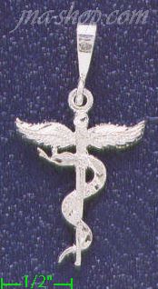 Sterling Silver Dia-cut Rod of Asclepius Caduceus Serpent Staff Medical Pendant - Click Image to Close