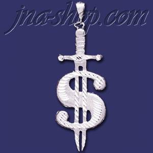 Sterling Silver DC Big Dollar Money Sign w/Sword Charm Pendant - Click Image to Close