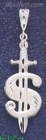 Sterling Silver DC Big Dollar Money Sign w/Sword Charm Pendant - Click Image to Close