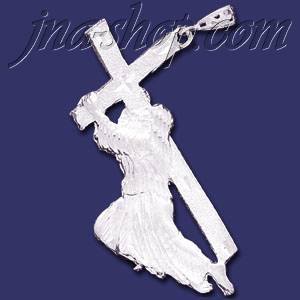 Sterling Silver DC Jesus Christ Carrying Cross Charm Pendant - Click Image to Close