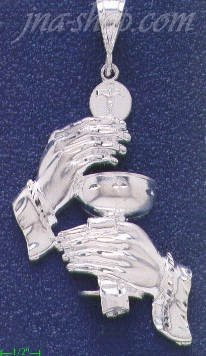Sterling Silver DC Eucharist Hands w/Chalice & Wafer Charm Penda - Click Image to Close