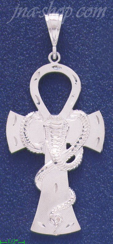 Sterling Silver DC Big Ankh Ansate Cross w/Cobra Charm Pendant - Click Image to Close