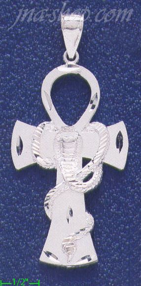 Sterling Silver DC Big Ankh Ansate Cross w/Cobra Charm Pendant - Click Image to Close