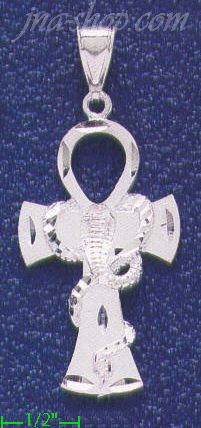 Sterling Silver DC Ankh Ansate Cross w/Cobra Charm Pendant - Click Image to Close