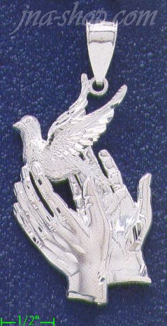 Sterling Silver DC Big Hands Releasing Dove Charm Pendant - Click Image to Close