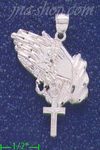 Sterling Silver DC Hands Praying w/Rosary Charm Pendant - Click Image to Close