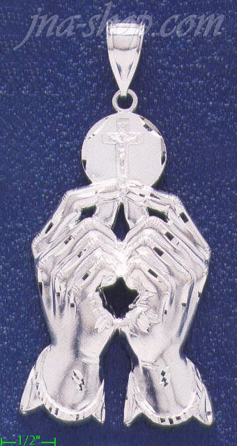 Sterling Silver DC Eucharist Hands Holding Wafer Charm Pendant - Click Image to Close