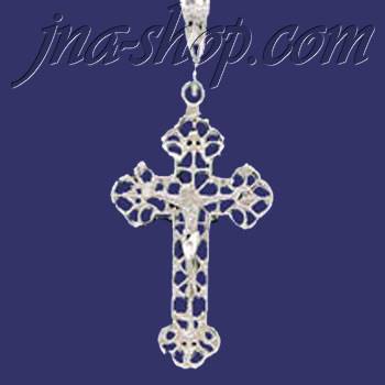 Sterling Silver Diamond-Cut Crucifix Budded Cross Charm Pendant - Click Image to Close
