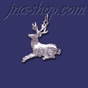 Sterling Silver Deer Lying Down Animal Charm Pendant - Click Image to Close