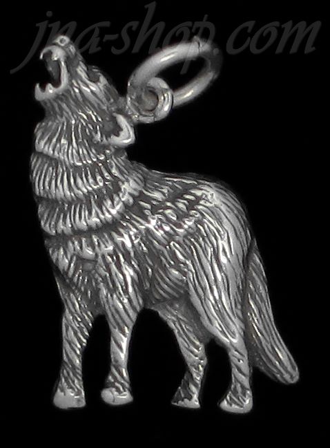 Sterling Silver Howling Wolf Animal Charm Pendant - Click Image to Close