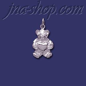 Sterling Silver Plush Bear w/Heart Animal Charm Pendant - Click Image to Close