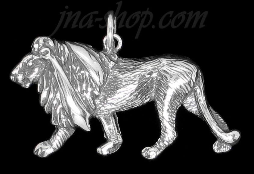 Sterling Silver Lion Feline Animal Charm Pendant - Click Image to Close