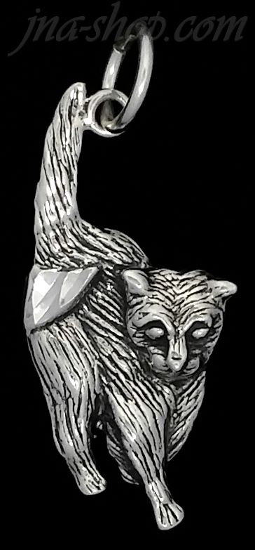 Sterling Silver Cat Feline Animal Charm Pendant - Click Image to Close