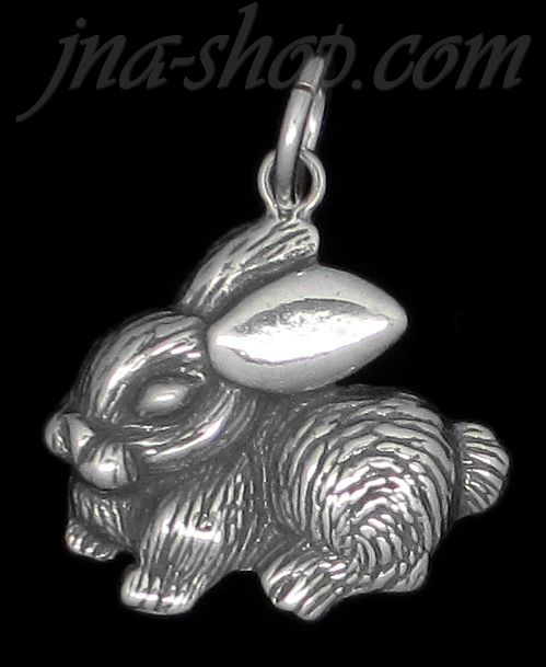 Sterling Silver Bunny Rabbit Animal Charm Pendant - Click Image to Close