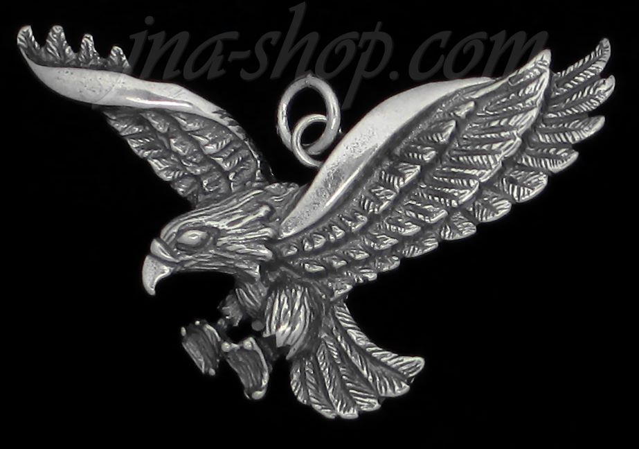 Sterling Silver Eagle Striking Animal Charm Pendant - Click Image to Close