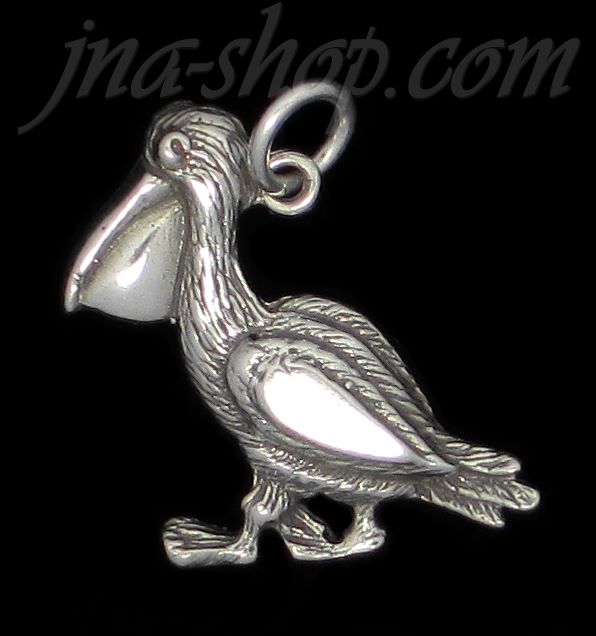 Sterling Silver Pelican Animal Charm Pendant - Click Image to Close